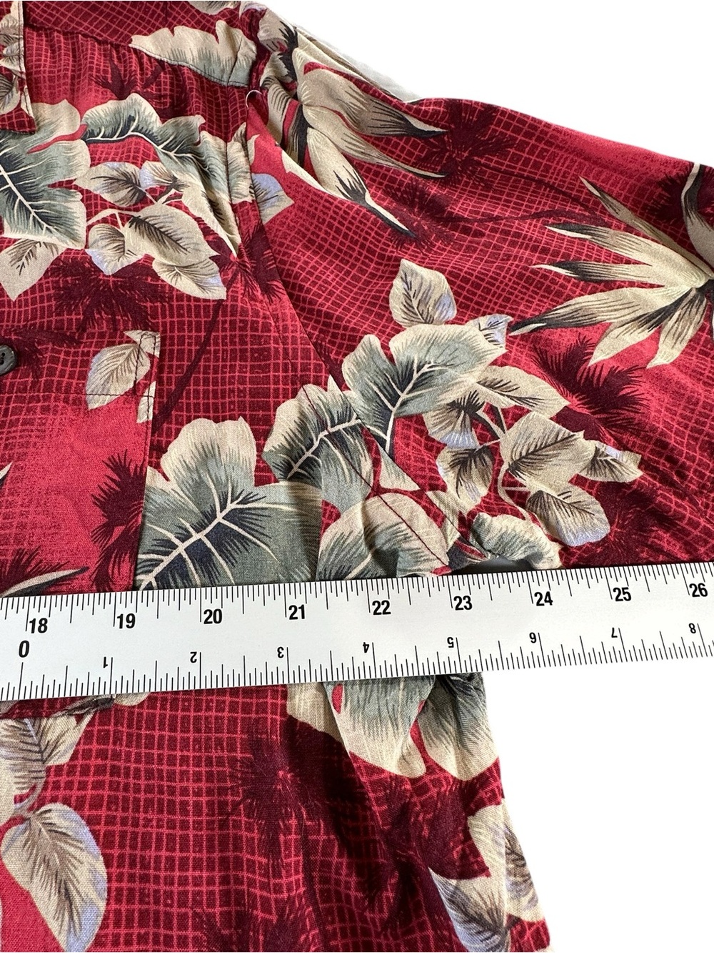 Vintage-Style Campia Red Tropical Print Short-Sleeve Button-Down Shirt XL - Picture 7 of 8